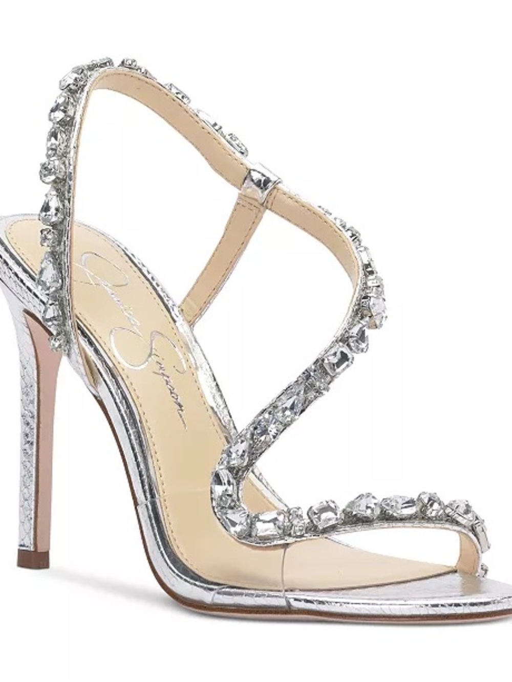 Jessica Simpson Silver Jeweled Strap Stiletto Sandals